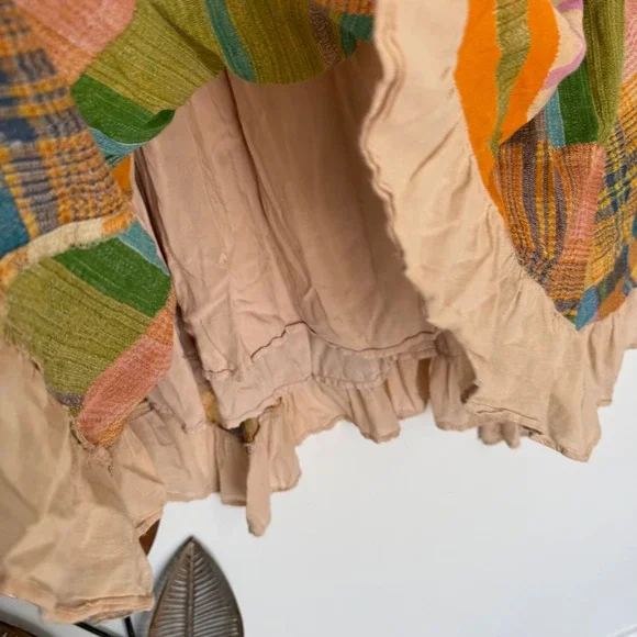 Free People Mixed Print Patchwork Tunic Dress Floral Plaid Boho S V Neck - Picture 10 of 10